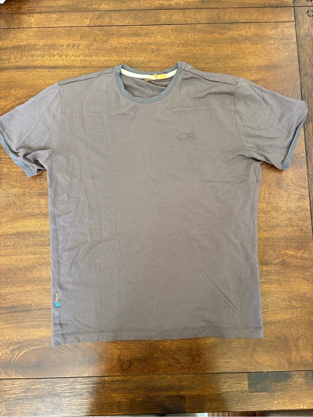 Icebreaker Shirt Mens Large Gray Superfine Merino 190 Ringer Tee Regular Fit - Picture 1 of 11